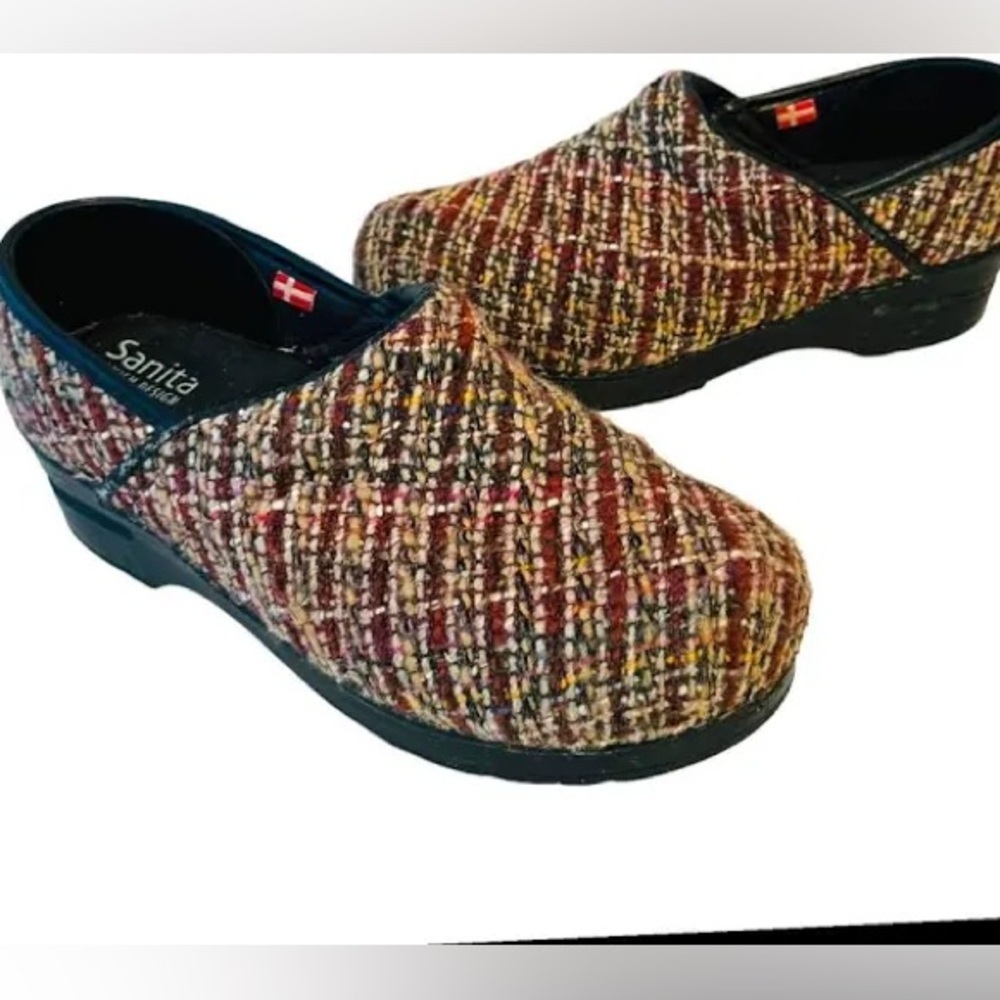 Sanita Women’s Tweed Multicolored Comfy Clog Slip On Shoe Size 6.5 Work - Picture 2 of 5